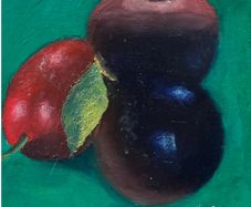 Original oil painting - still life with fruit plums