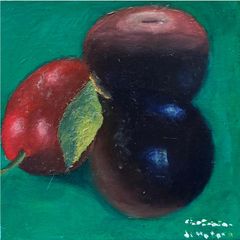 Original oil painting - still life with fruit plums
