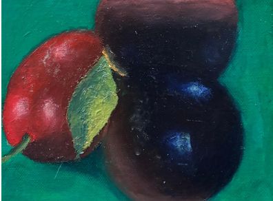 Original oil painting - still life with fruit plums