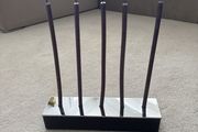 Milton brown chrome and leather candle holder