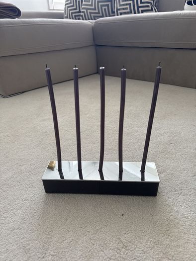 Milton brown chrome and leather candle holder
