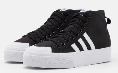 Brand new Adidas Originals Nizza Platform Mid Size 6 UK trainers shoes black and white RRP 75 Eur