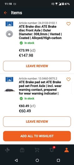 Front brake disck and pads ford transit custom and transit