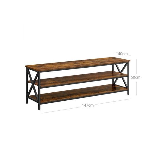 TV cabinet, lowboard for TVs up to 65 inches, 147 x 40 x 50 cm, TV table with open compartments, X-shaped struts, industrial design, vintage brown-black