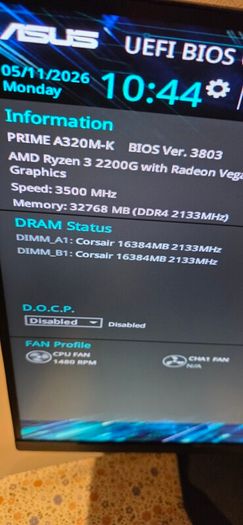 Ryzen 3 2200G + Asus prime A320M-K