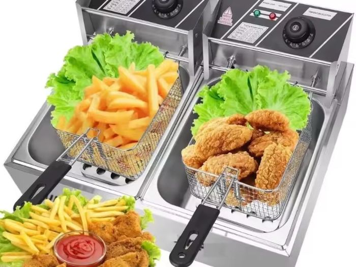 220v Commercial Deep Fryer 2X6L Double Tank Deep Fat Fryer Stainless Steel Chip Fryer 2500W+2500W With Lids