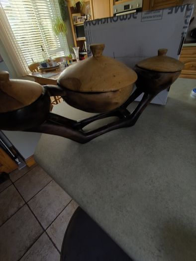 Vintage Hand-Carved African Centerpiece Serving Dish With lids.