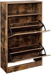 Shoe cabinet with 2 flaps, shoe rack with additional compartment, shoe storage, shoe organizer, melamine coating, 60 x 24 x 102 cm, vintage brown