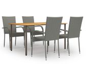 5 Piece Garden Dining Set Poly Rattan Grey