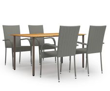 5 Piece Garden Dining Set Poly Rattan Grey