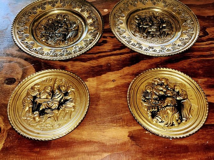 Set of 4 1960s brass wall plates