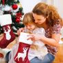 Large Christmas Stocking Set of 4, 18 Inch Red Christmas Stockings with Reindeer and Plush Faux Fur Cuff Hanging Stockings for Family Holiday Xmas Party Decorations Image 2