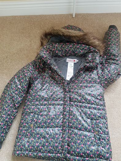 Girls Spotty Fur lined Coat - as New