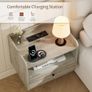Bedside Table Set of 2 with Drawer and Charging Station, Bedroom Floating Nightstand with Open Shelf for Modern Home Design,Gray Image 3
