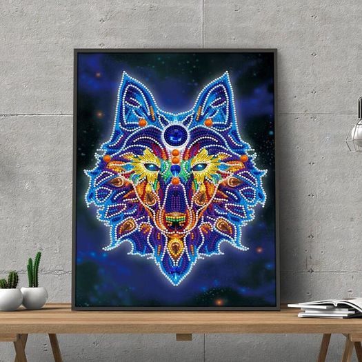 Luminous Diamond Painting Kit. Wolf