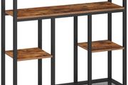 4-Tier Console Table, Narrow Sofa Table for Entryway, Rustic Brown  4-tier storage (3 shelves + 1 mesh tier). 20cm slim width. Anti-tip kit. Levelling feet. For entryway, living room, kitchen