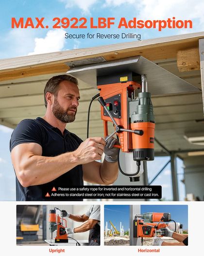 Magnetic Drill, 1550W Motor 50 mm Coring Diameter, 13000 N Magnetic Force, 0-550 RPM Variable Speed, Portable Electric Mag Drill Press Drilling Machine for Metal Surface, Home Improvement
