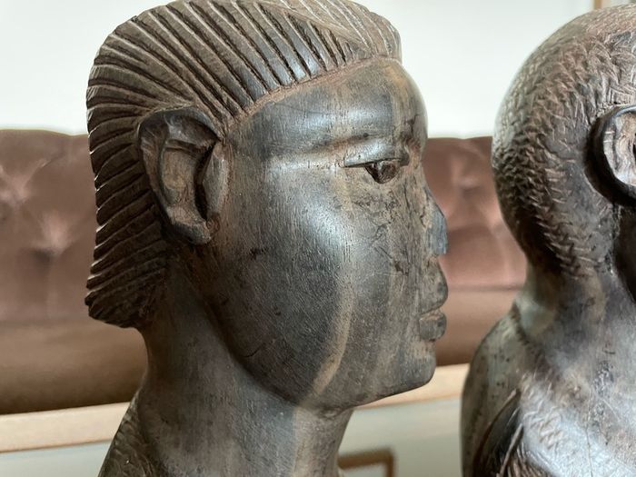 Pair of Vintage Mid Century African Art Hardwood Bust Carvings