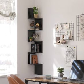 NEW SALE | 5-Tier Wall-Mounted Corner Shelf, Wooden Display Shelf, for Kitchen, Bedroom, Living Room, Study, Black
