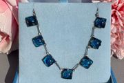 Vintage Art Deco Solid Silver Choker Necklace Foiled Blue Art Glass