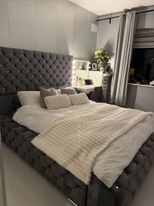 Gorgeous Oversized Grey Chesterfield-style Double Bed Frame For Sale!