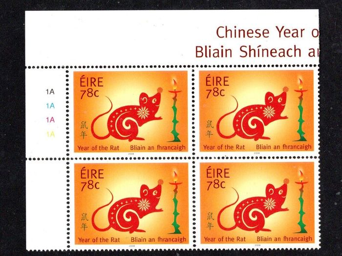 2008 Ireland Chinese New Year Commemorative Stamp Plate Block 1A1A1A1A Mint Never Hinged (MNH)