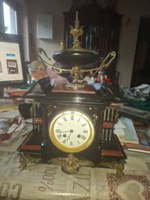 Rare 19th-century 1867 until 1889 French Architectural Mantel Clock by Samuel Marti, Enamel Dial In Working Condition,