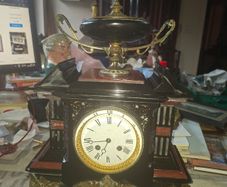 Rare 19th-century 1867 until 1889 French Architectural Mantel Clock by Samuel Marti, Enamel Dial In Working Condition,