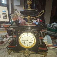 Rare 19th-century 1867 until 1889 French Architectural Mantel Clock by Samuel Marti, Enamel Dial In Working Condition,