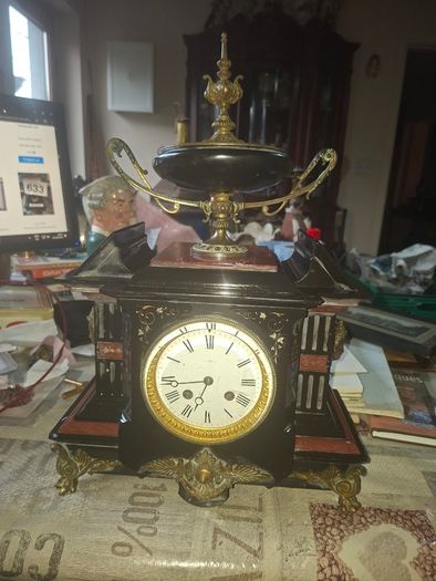 Rare 19th-century 1867 until 1889 French Architectural Mantel Clock by Samuel Marti, Enamel Dial In Working Condition,