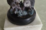 Hedgehog Ornament Ceramic on wood base 2.2 inches set on marble plinth