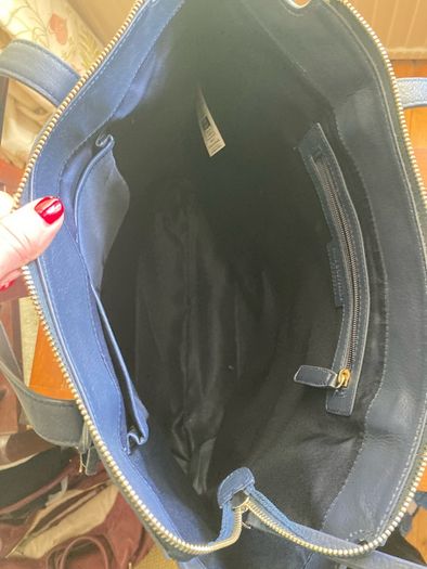 Large navy leather tote bag by Paul Costelloe
