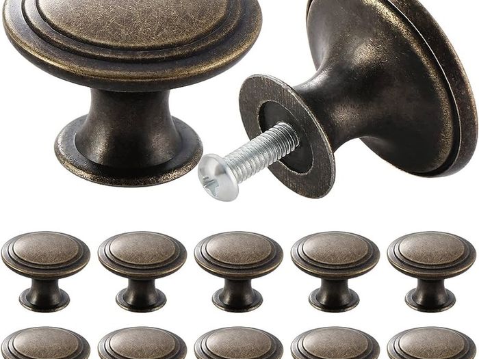 12PCS Vintage Cabinet Knobs Bronze Drawer Knobs, Antique Style Kitchen Cupboard Handles, 30mm Round Furniture Door Knobs
