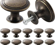 12PCS Vintage Cabinet Knobs Bronze Drawer Knobs, Antique Style Kitchen Cupboard Handles, 30mm Round Furniture Door Knobs