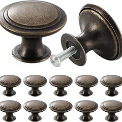 12PCS Vintage Cabinet Knobs Bronze Drawer Knobs, Antique Style Kitchen Cupboard Handles, 30mm Round Furniture Door Knobs