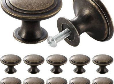 12PCS Vintage Cabinet Knobs Bronze Drawer Knobs, Antique Style Kitchen Cupboard Handles, 30mm Round Furniture Door Knobs