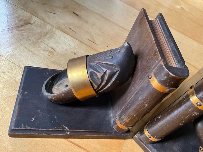 Vintage Normandie wood clog shoe bookends