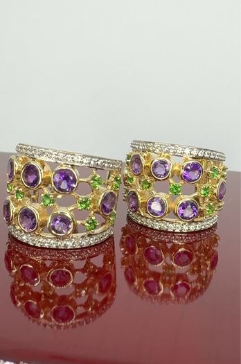 Silver earrings Harry Ivens Amethyst & Chrome Diopside Hoop Earrings
