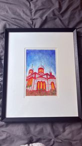 Watercolour - Church (paint 27.5/18cm frame 54.5/45cm)
