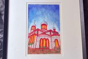 Watercolour - Church (paint 27.5/18cm frame 54.5/45cm)
