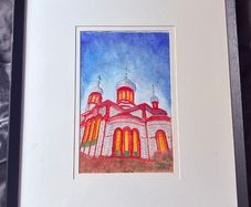 Watercolour - Church (paint 27.5/18cm frame 54.5/45cm)