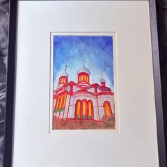 Watercolour - Church (paint 27.5/18cm frame 54.5/45cm)