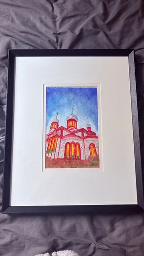 Watercolour - Church (paint 27.5/18cm frame 54.5/45cm)