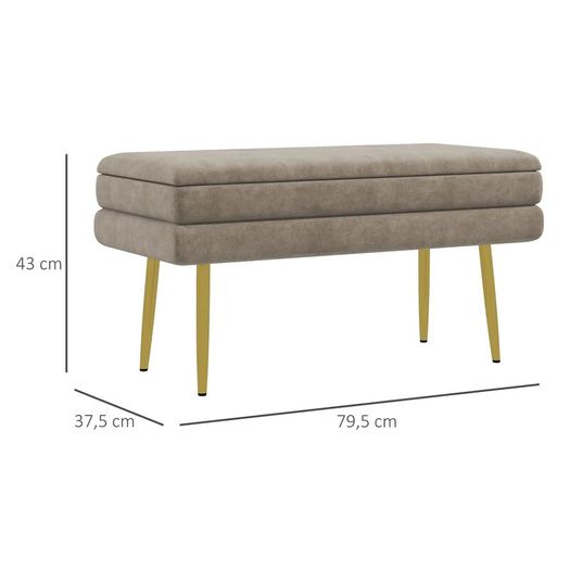 Beige Upholstered Storage Bench with Gold Steel Legs