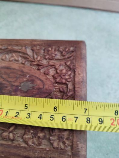Vintage Carved Wood Box, Trinket Box Floral Design Wood, Atom Chicago