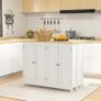 Kitchen island serving cart with 2 stools foldable worktop 2 cabinets with 4 doors modern design white Image 4