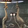 Fabulous Pair Peacock Bronze Metal Lamps Image 5