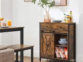 Cabinet with Sliding Door Storage Cabinet, Kitchen Cupboard with Sliding Door, Open Compartment, Adjustable Shelf, Industrial, for Hallway, Living Room, Kitchen, Study, Vintage Brown-Black,