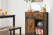 Cabinet with Sliding Door Storage Cabinet, Kitchen Cupboard with Sliding Door, Open Compartment, Adjustable Shelf, Industrial, for Hallway, Living Room, Kitchen, Study, Vintage Brown-Black,