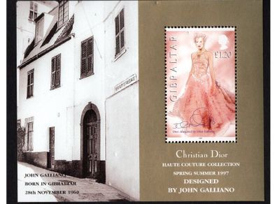 1997 Gibraltar Christian Dior Spring/Summer Collection Stamp Miniature Sheet Mint Never Hinged (MNH)